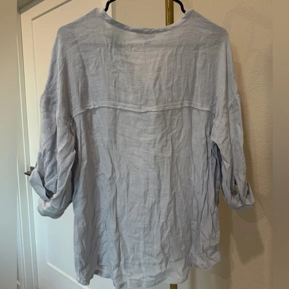 Mavi Light Grey Linen-Blend Split-Neck Roll-Sleeve Tunic - Picture 3 of 3